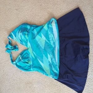 Beach Native Blue Tankini & Skirt Bikini Bottom Swimsuit Set Size 10